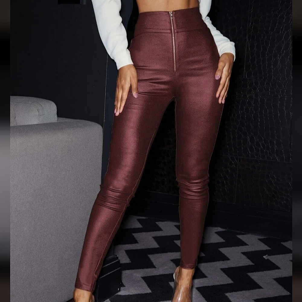 NEW! Zip Front High Waisted Coated Skinny Pants